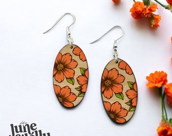 Flowers Floral Oval Wooden Engraved Dangles | Laser Glowforge SVG | DIGITAL FILE