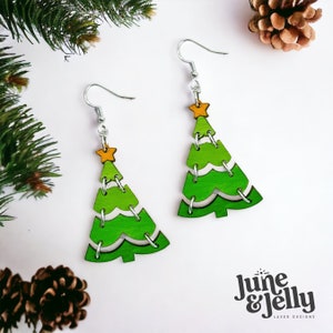 Boho Christmas Tree Charms Minimalistic Dangle Earrings Laser Glowforge SVG File