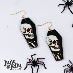 Skeleton Skull Coffin Spooky Halloween Earrings Laser Glowforge SVG File
