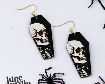 Skeleton Skull Coffin Spooky Halloween Earrings Laser Glowforge SVG File