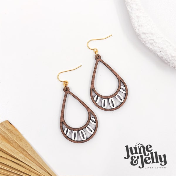 Raindrop Painted Boho Leaves Nature Inspired Laser Cut Wooden Earrings SVG -  Elegant Earring Design - Instant Download - Glowforge - Aura