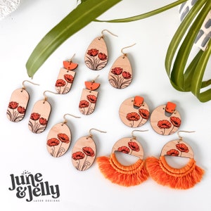 Tulpe Mohn Frühlingsblume Ohrring BUNDLE Laser geschnittene Holz Ohrringe SVG - Holz Ohrring Design - Instant Download Glowforge - Aura Xtool