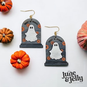 Ghost Groovy Rust in vrede Grafsteen Grafsteen | Spookachtige Boho Halloween oorbellen | Laser Glowforge SVG-bestand