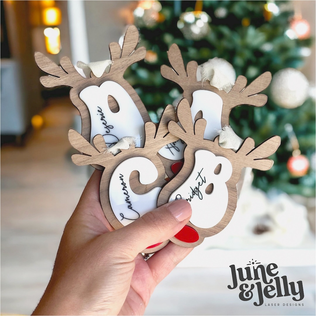 Boho Retro Reindeer Christmas Ornament Stocking Hanger | Laser ...