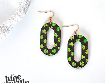 St Patricks Day Shamrock Earrings: Laser Cut Boho Wooden SVG (Instant Download)