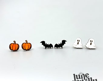 Ghost Bat Pumpkin Stud Set | Boho Halloween Earrings Laser Glowforge SVG File
