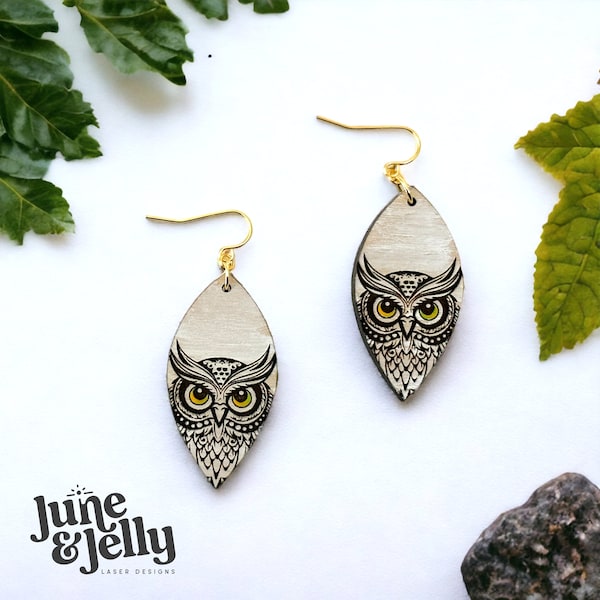 Owl Rustic Ornate Wooden Engraved Dangles | Laser Glowforge SVG | DIGITAL FILE