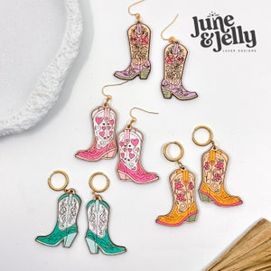 Collezione Western Boot Boho BUNDLE Orecchini in legno tagliati al laser SVG - Design orecchini in legno - Download istantaneo Glowforge - Aura Xtool