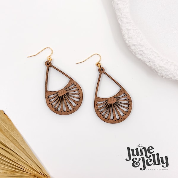 Teardrop Fan Boho Laser Cut Wooden Earrings SVG - Simplistic and Elegant Wood Earring Design - Instant Download - Glowforge - Aura - XTool