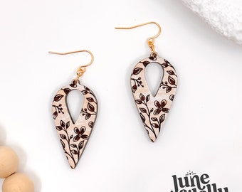 Floral Teardrop Boho Laser Cut Wooden Earrings SVG -  Elegant Earring Design - Instant Download - Glowforge - Aura - X Tool