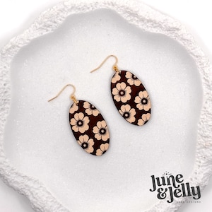 Fleurs ovales gravées inversées | Boucles d’oreilles en bois découpées au laser Boho SVG - Design en bois élégant - Téléchargement instantané Glowforge - Aura - Xtool