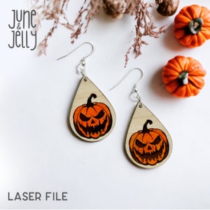 Jack-O-Lantern Spooky Pumpkin Boucles d&#39;oreilles Laser Glowforge Fichier SVG