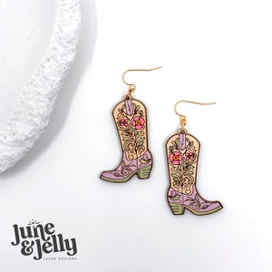 Western Floral Blooming Cowgirl Boots | Boho Laser Cut Wooden Earrings SVG -  Wood Earring Design - Instant Download Glowforge - Aura  Xtool