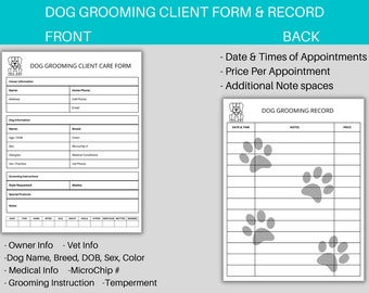 Dog Grooming Form, Pet Grooming Record, Dog Grooming Client Sheet, Grooming  Record, Grooming Card, Pet Grooming Tracker, Pet Health Record