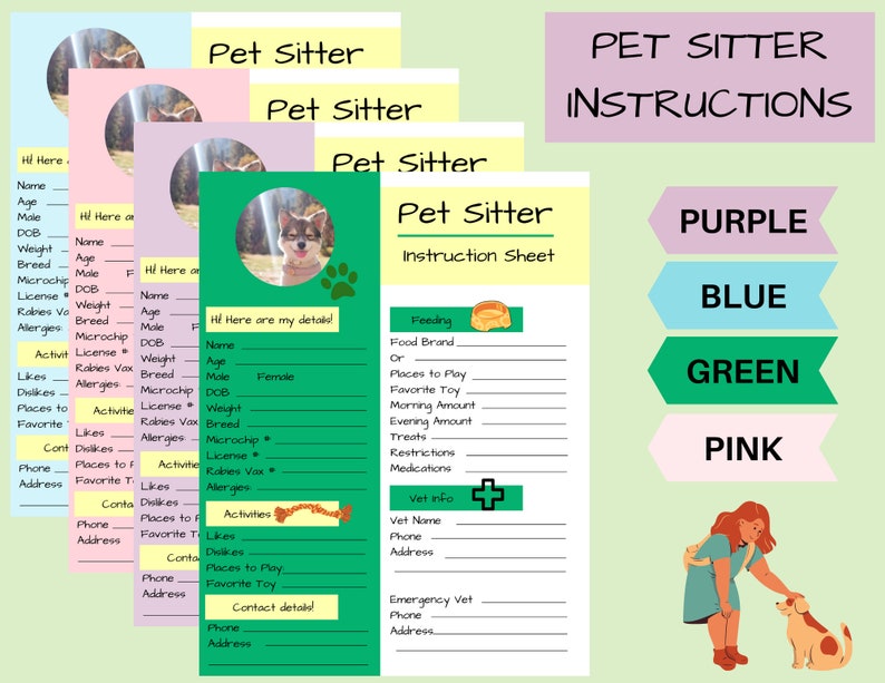 Pet Sitter Instructions, Dog Walker, Cat Sitter, Pet Sitter Notes, Pet ...