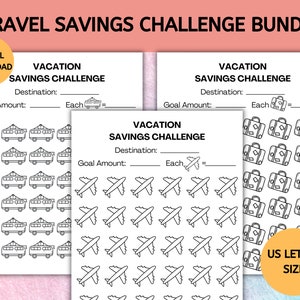 Printable Travel Savings Tracker Bundle, Instant Download, Savings Goal Challenge,  Vacation Challenge, Vacation Savings Challenge