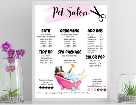Dog Salon Price List Bundle Pet Groomer Sign Dog Spa Menu - Etsy - Pet Salon Services Ohio
