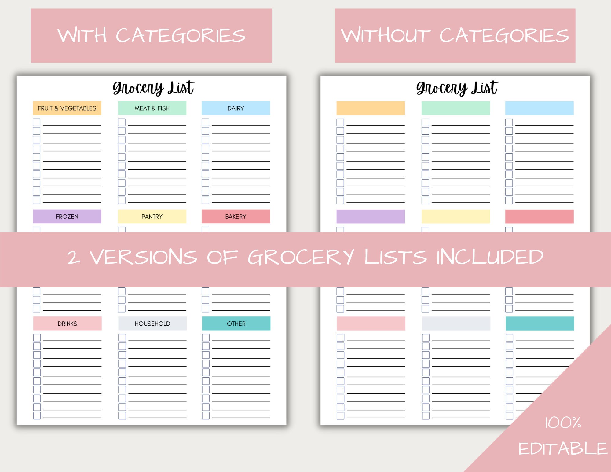 Editable Weekly Meal Planner BUNDLE | Grocery List | Printable, Digital ...