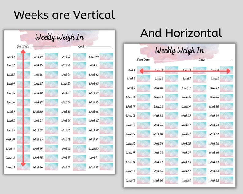 Digital Download Printable Weekly Weigh in Tracker, Weight Loss Chart ...
