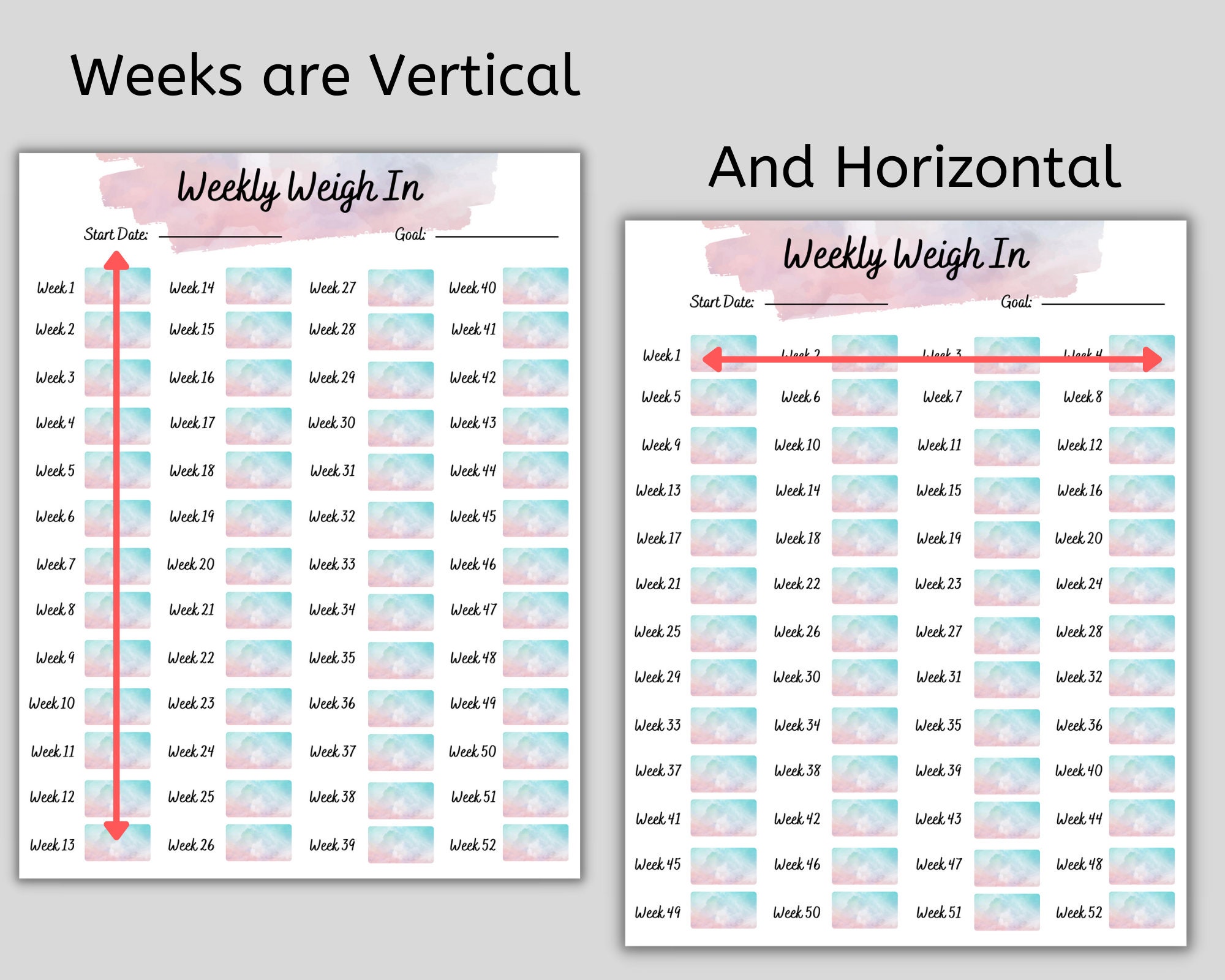 Digital Download Printable Weekly Weigh in Tracker, Weight Loss Chart ...