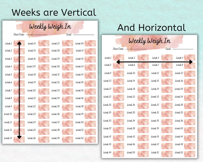 Digital Download Printable Weekly Weigh in Tracker, Weight Loss Chart ...