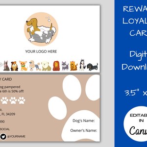 Modelo de cartão de fidelidade de recompensa de cliente para tratador de cães, download instantâneo, editável, cartão de fidelidade para animais de estimação, cartão de recompensa para tratador, cartão de desconto pré-fabricado