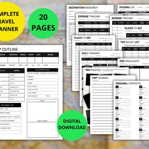 Complete Travel Planner | Adults Kids Family | Daily Itinerary | Packing List | Expense Tracker | Travel  Journal |  Printable Download