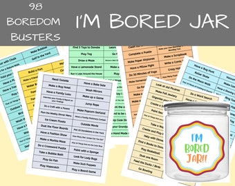 98 Boredom Jar-kaarten | I'm Bored-pot voor kinderen | Boredom Buster-pot | Zomervakantie-activiteiten | Afdrukbaar op I'm Bored