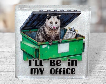 Funny Dumpster Fire Possum Badge Reel: Interchangeable Acrylic Face