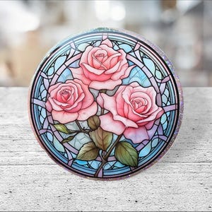 Flower Badge / Flower / Badge Reel / Roses Badge Reel / Rose / Name Tag Holder / ID Holder / Handmade Acrylic / Stained Glass