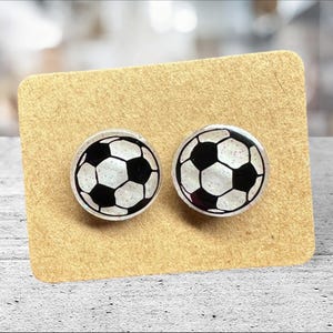 Glittered Soccer Stud Earrings: Stainless Steel, Game Day Accessory