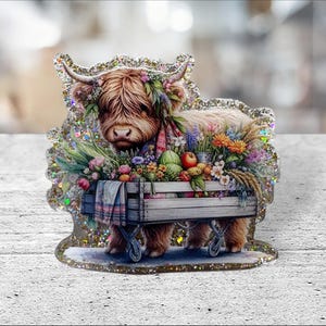 Highland cow/highland cow badge reel/badge reel/flower/cow/cow badge/flowers/farm/gift