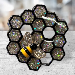 Honeycomb Badge Reel / Bees / Bee Lover / Badge Reel / Nurses ID / Name Tag Holder / Graduation Gift / Teacher Gift / Handmade Acrylic