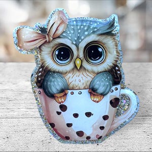 Owl Badge Reel: Handmade Acrylic Coffee Cup ID Holder