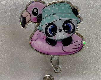 Panda Pool Float Badge Reel: Handmade Acrylic Swivel Clip