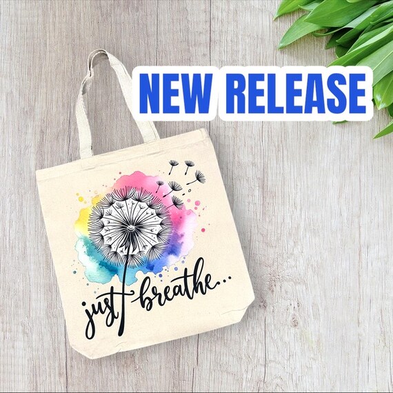 Canvas Tote, Just Breathe, Make a Wish, Bright Colors, Shoulder
