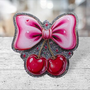 Valentine’s Day badge reel/Valentine’s Day/Cherries with bow/coquette bow/pink/love/gifts for her/nurse/teacher