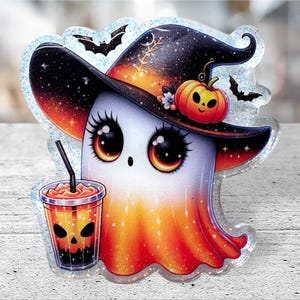 Halloween badge reel, cute ghost, coffee ghost, ghost badge reel, ghost, coffee, fall badge reel, interchangeable badge reel, retractable