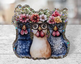 Bobine d'insigne de poulet floral : porte-carte d'identité fait main à la ferme