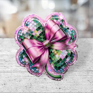 Badgehaspel klaver, discoklaver, klavertje vier, St. Patrick's Day-badge, roze strik, verpleegster, leraar, cadeau, klaver