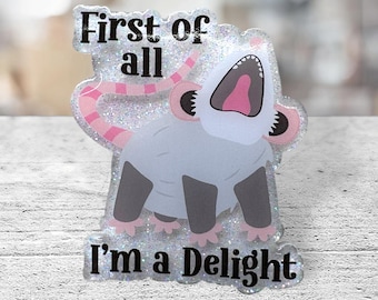 I'm a Delight Opossum Badge Reel: Funny Acrylic ID Holder