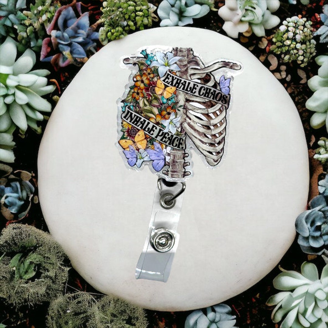 Floral Rib Cage Badge Reel: Handmade Acrylic ID Holder - Etsy