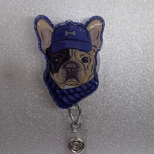 Hipster French Bulldog Badge Reel / French Bulldog / Bulldog / Badge Reel / Frenchie / Dog / Handmade Acrylic / Nursing Gift / Teacher Gift