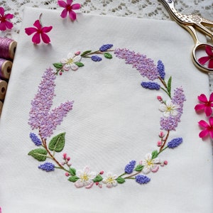 Lilac & Apple Blossom Hand Embroidery Wreath PDF Pattern, Floral Needle-Painting Instructions and Tutorial, DIY Spring Flower Stitching image 7