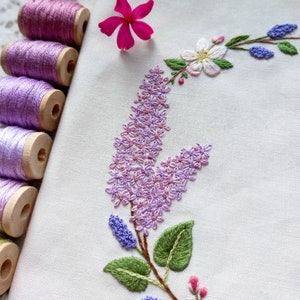 Lilac & Apple Blossom Hand Embroidery Wreath PDF Pattern, Floral Needle-Painting Instructions and Tutorial, DIY Spring Flower Stitching image 8