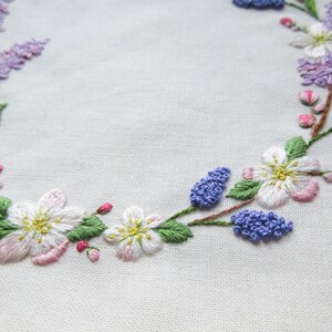 Lilac & Apple Blossom Hand Embroidery Wreath PDF Pattern, Floral Needle-Painting Instructions and Tutorial, DIY Spring Flower Stitching image 4