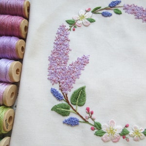Lilac & Apple Blossom Hand Embroidery Wreath PDF Pattern, Floral Needle-Painting Instructions and Tutorial, DIY Spring Flower Stitching image 6