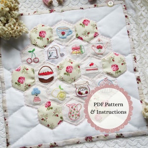 Tea Party Mini-Quilt PDF Pattern: EPP & Embroidery Project (Digital Download)