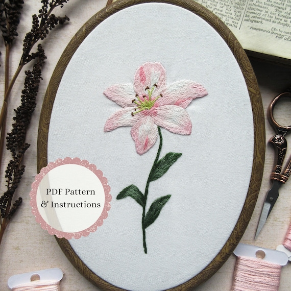 Pink Lily Hand Embroidery PDF Pattern, Spring Floral Needle-painting,  Botanical DIY Embroidery, Flower Embroidery Pattern -  Norway