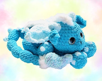Crochet Blue Weighted Dragon Plush, Handmade Stuffed Animal,  Soft Fantasy Plushie, Collectible Gift, Cozy Sensory Friend